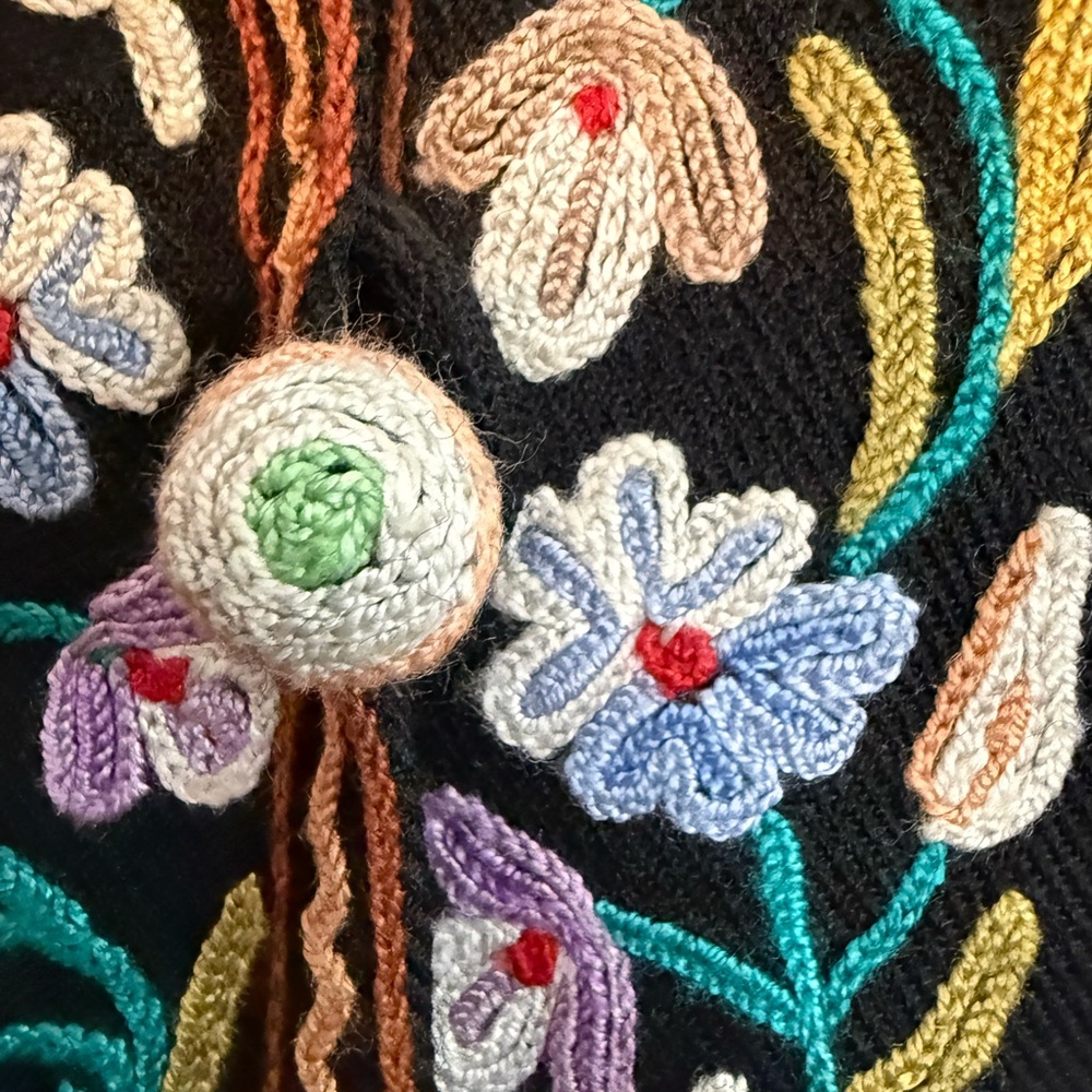 black wool Kashmiri jacket featuring multicolor allover Aari embroidery - Picture 13 of 15